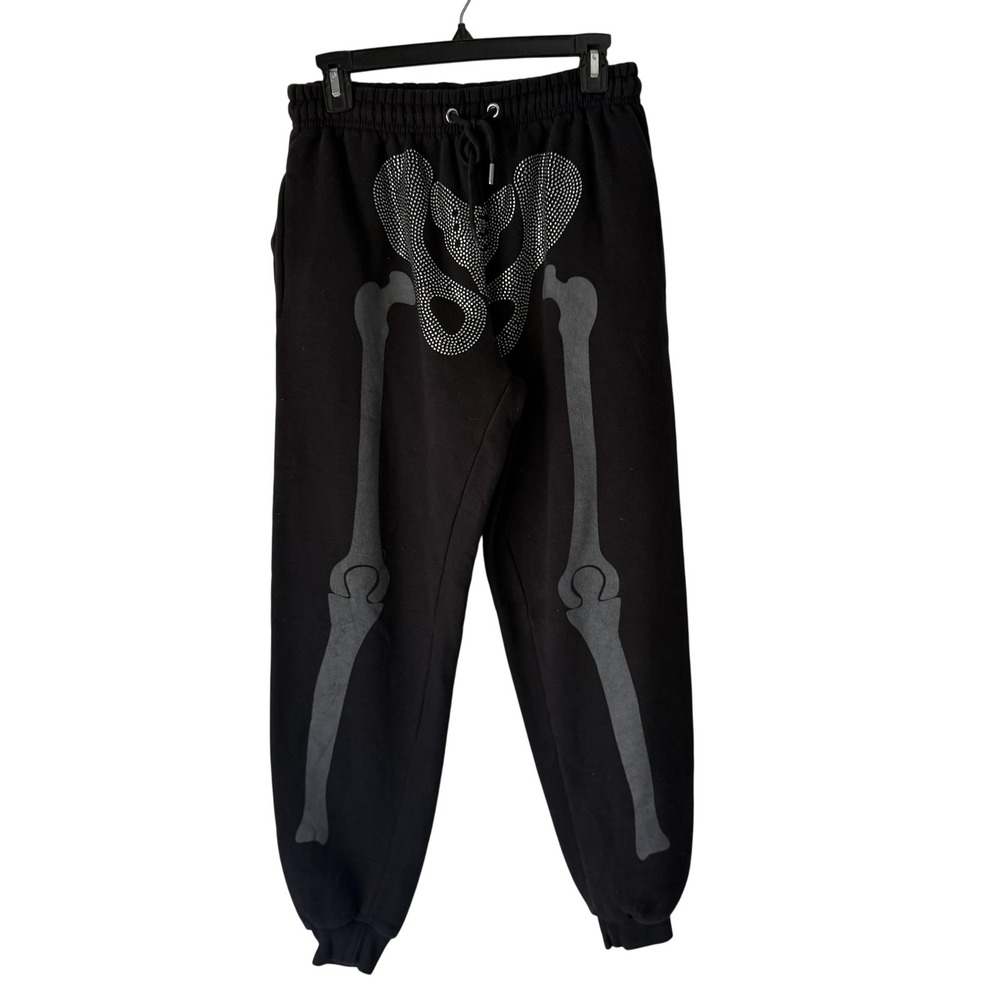 boohooMAN Sweatpants Mens XS‎ Black Skeleton Bone Graphic Joggers Halloween Goth